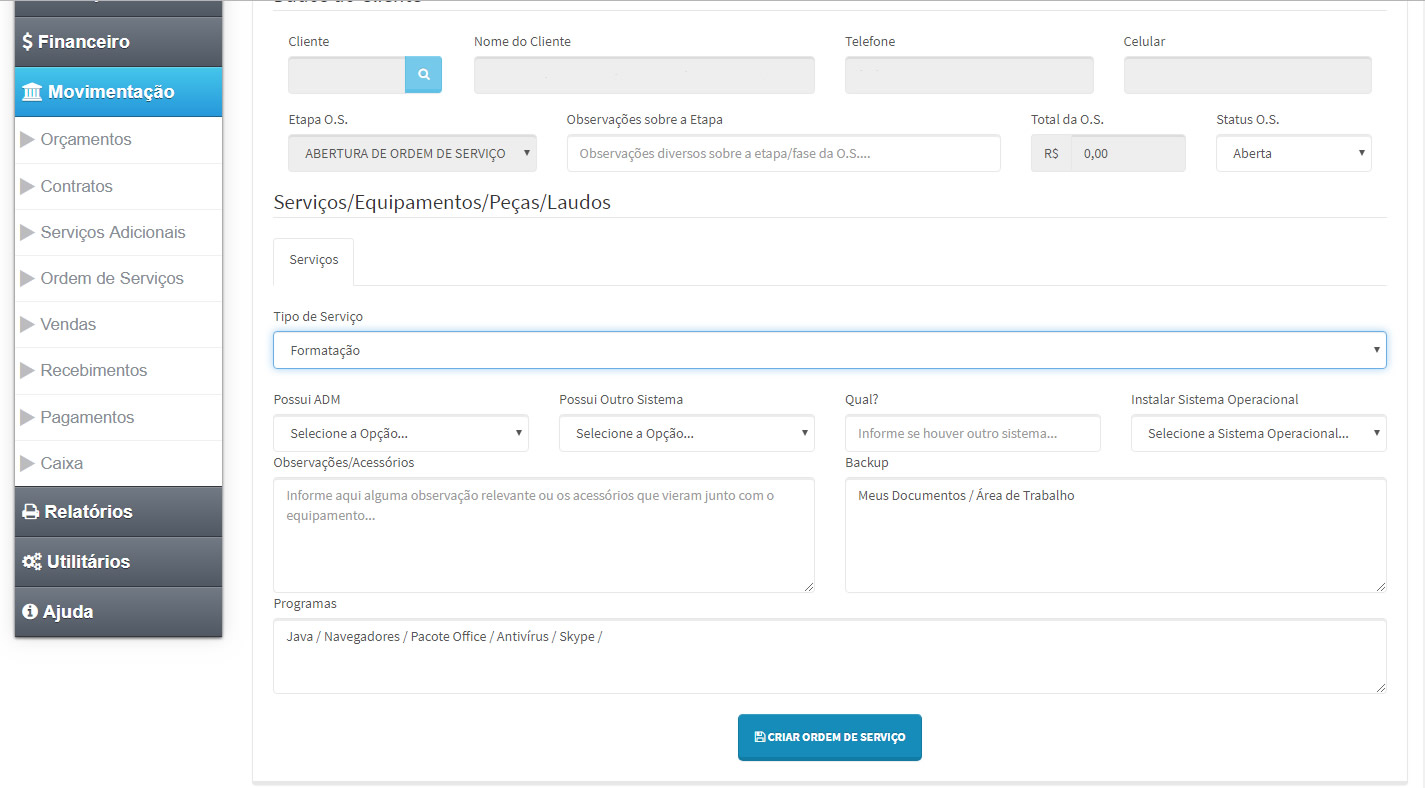 Controle de Ordem de Serviços